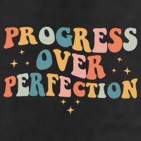 Progress Over Perfection Motivational Teacher Groovy Retro Golf Towel