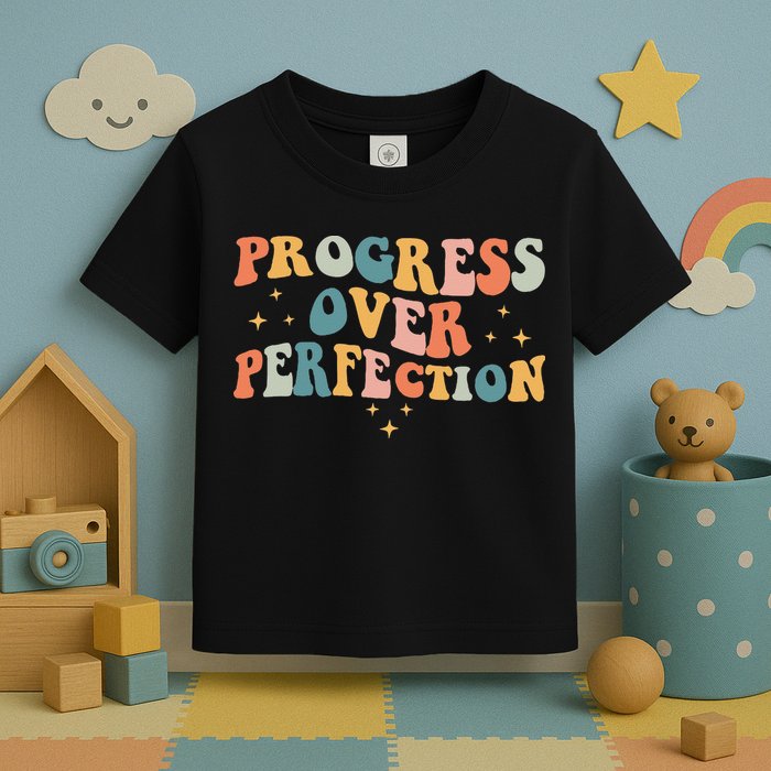 Progress Over Perfection Motivational Teacher Groovy Retro Toddler T-Shirt