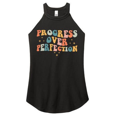 Progress Over Perfection Motivational Teacher Groovy Retro Women's Perfect Tri Rocker Tank