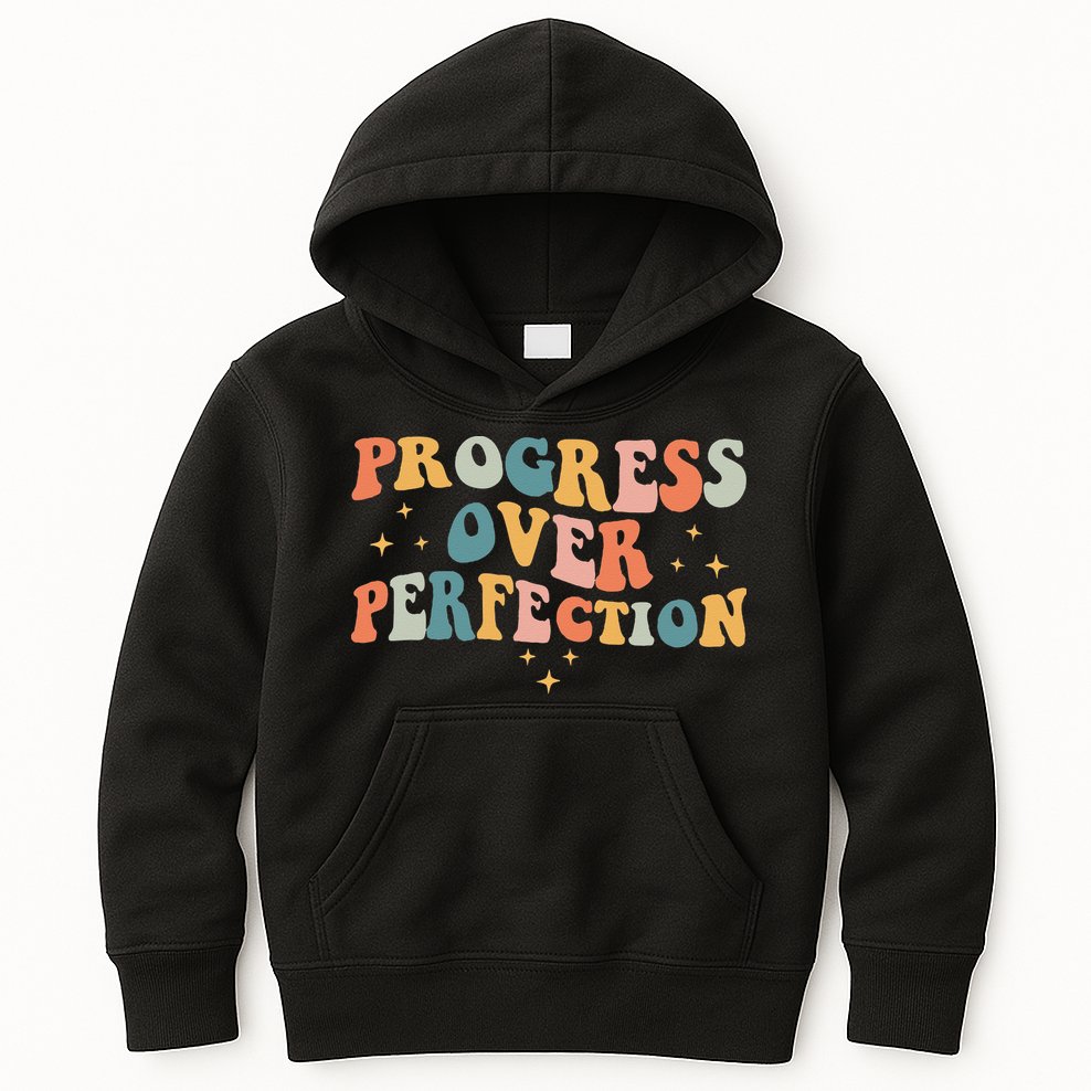 Progress Over Perfection Motivational Teacher Groovy Retro Kids Hoodie