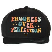 Progress Over Perfection Motivational Teacher Groovy Retro Wool Snapback Cap