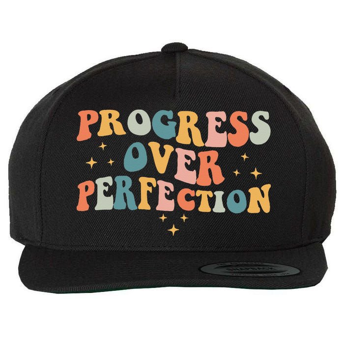 Progress Over Perfection Motivational Teacher Groovy Retro Wool Snapback Cap