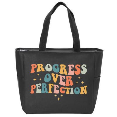 Progress Over Perfection Motivational Teacher Groovy Retro Zip Tote Bag