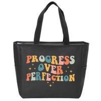 Progress Over Perfection Motivational Teacher Groovy Retro Zip Tote Bag