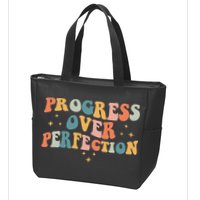 Progress Over Perfection Motivational Teacher Groovy Retro Zip Tote Bag