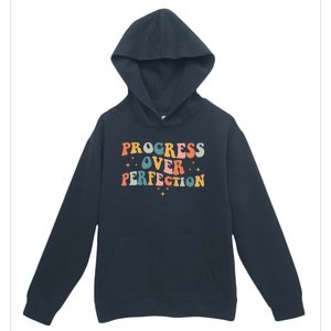 Progress Over Perfection Motivational Teacher Groovy Retro Urban Pullover Hoodie