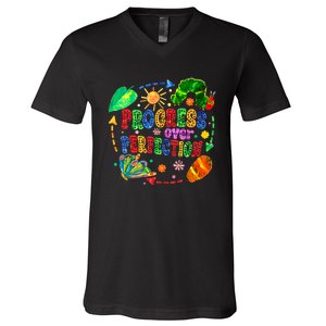 Progress Over Perfection Teacher V-Neck T-Shirt