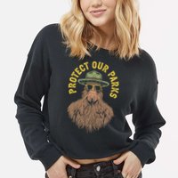 Protect Our Parks! Sasquatch Park Ranger Funny Bigfoot Cropped Pullover Crew