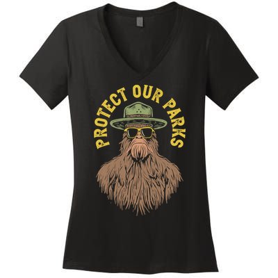 Protect Our Parks! Sasquatch Park Ranger Funny Bigfoot Women's V-Neck T-Shirt