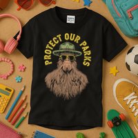 Protect Our Parks! Sasquatch Park Ranger Funny Bigfoot Kids T-Shirt