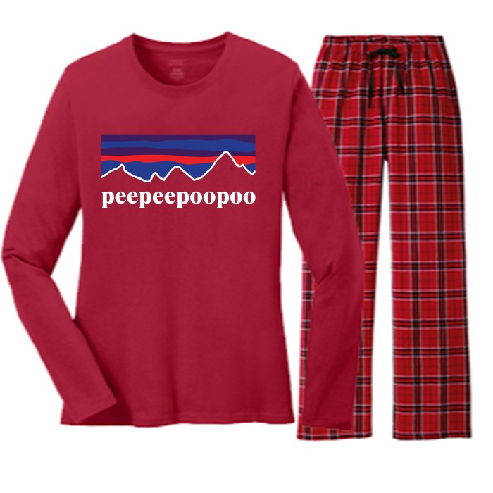 Peepeepoopoo Outdoors Pee Pee Poo Poo Funny Fathers Day Women's Long Sleeve Flannel Pajama Set 