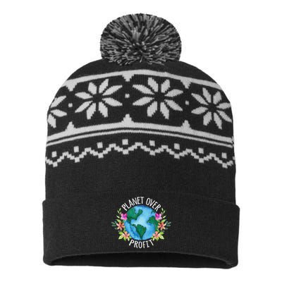 Planet Over Profit Save The Earth Campaign Awareness USA-Made Snowflake Beanie