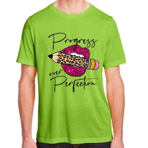 Progress Over Perfection Leopard Pencil Motivational Teacher Adult ChromaSoft Performance T-Shirt