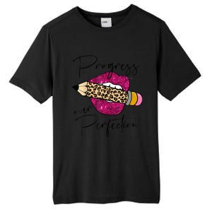 Progress Over Perfection Leopard Pencil Motivational Teacher Tall Fusion ChromaSoft Performance T-Shirt