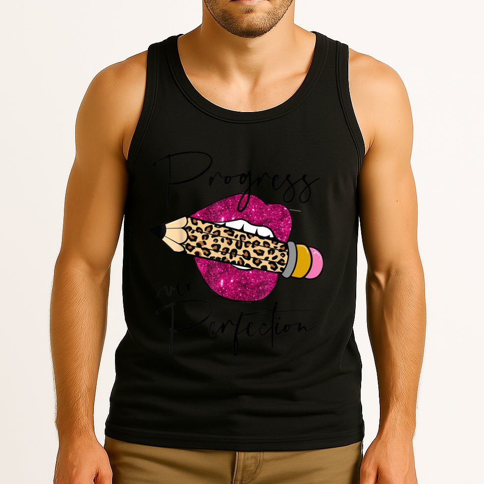 Progress Over Perfection Leopard Pencil Motivational Teacher Tank Top