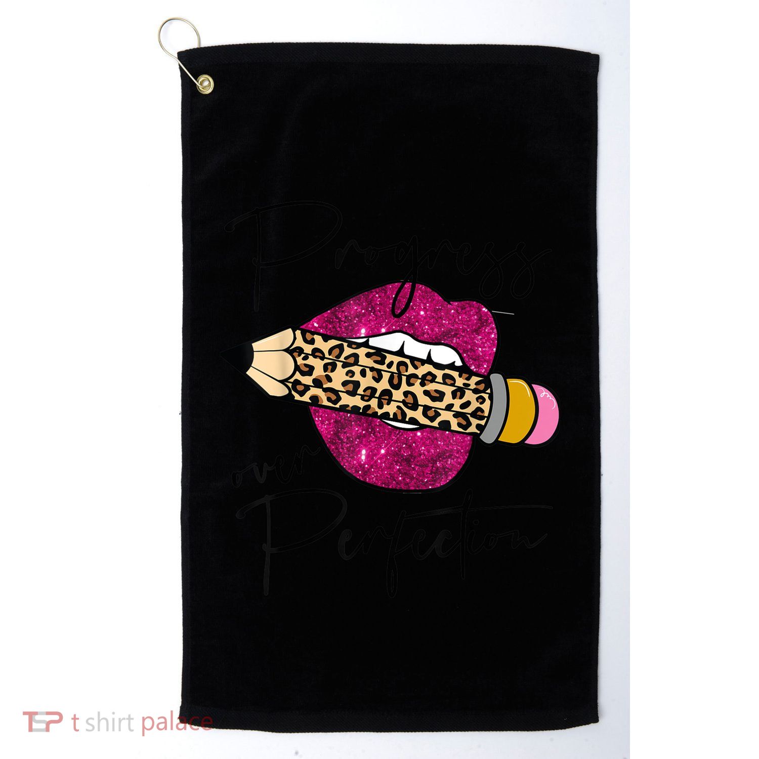 Progress Over Perfection Leopard Pencil Motivational Teacher Golf Towel