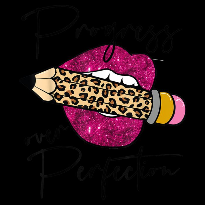 Progress Over Perfection Leopard Pencil Motivational Teacher Cropped Pullover Crew