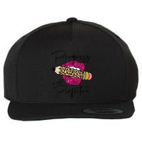 Progress Over Perfection Leopard Pencil Motivational Teacher Wool Snapback Cap