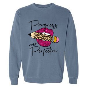 Progress Over Perfection Leopard Pencil Motivational Teacher Garment-Dyed Sweatshirt