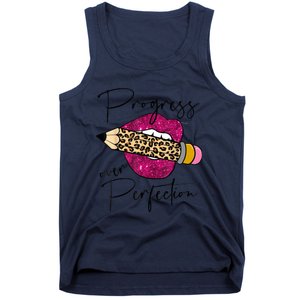 Progress Over Perfection Leopard Pencil Motivational Teacher Tank Top