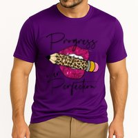 Progress Over Perfection Leopard Pencil Motivational Teacher Cooling Performance Crew T-Shirt