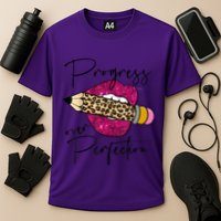 Progress Over Perfection Leopard Pencil Motivational Teacher Cooling Performance Crew T-Shirt