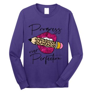 Progress Over Perfection Leopard Pencil Motivational Teacher Long Sleeve Shirt