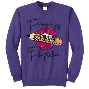 Progress Over Perfection Leopard Pencil Motivational Teacher Sweatshirt