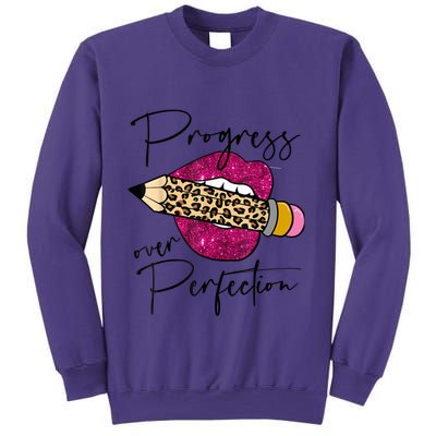 Progress Over Perfection Leopard Pencil Motivational Teacher Sweatshirt