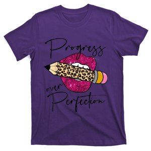 Progress Over Perfection Leopard Pencil Motivational Teacher T-Shirt