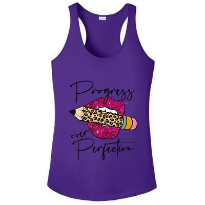 Progress Over Perfection Leopard Pencil Motivational Teacher Ladies PosiCharge Competitor Racerback Tank