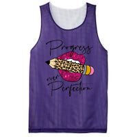 Progress Over Perfection Leopard Pencil Motivational Teacher Mesh Reversible Basketball Jersey Tank