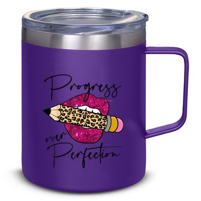 Progress Over Perfection Leopard Pencil Motivational Teacher 12oz Stainless Steel Coffee Mug