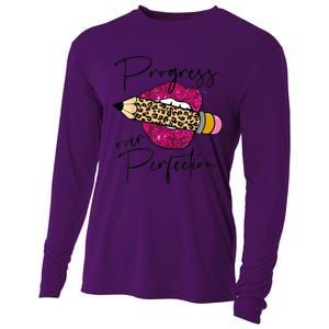 Progress Over Perfection Leopard Pencil Motivational Teacher Cooling Performance Long Sleeve Crew