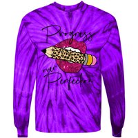 Progress Over Perfection Leopard Pencil Motivational Teacher Tie-Dye Long Sleeve Shirt