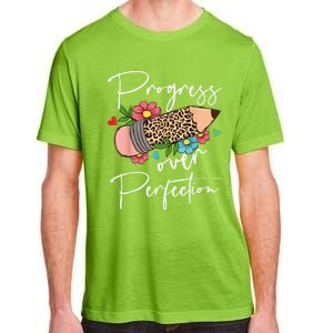 Progress Over Perfection Leopard Pencil Motivational Teacher Adult ChromaSoft Performance T-Shirt