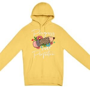 Progress Over Perfection Leopard Pencil Motivational Teacher Premium Pullover Hoodie