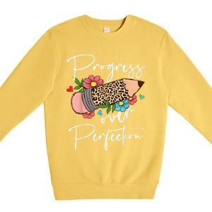 Progress Over Perfection Leopard Pencil Motivational Teacher Premium Crewneck Sweatshirt