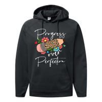 Progress Over Perfection Leopard Pencil Motivational Teacher Performance Fleece Hoodie