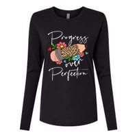 Progress Over Perfection Leopard Pencil Motivational Teacher Womens Cotton Relaxed Long Sleeve T-Shirt