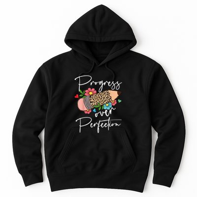 Progress Over Perfection Leopard Pencil Motivational Teacher Hoodie