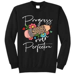 Progress Over Perfection Leopard Pencil Motivational Teacher Sweatshirt