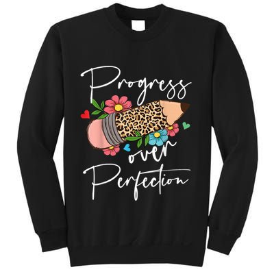 Progress Over Perfection Leopard Pencil Motivational Teacher Sweatshirt