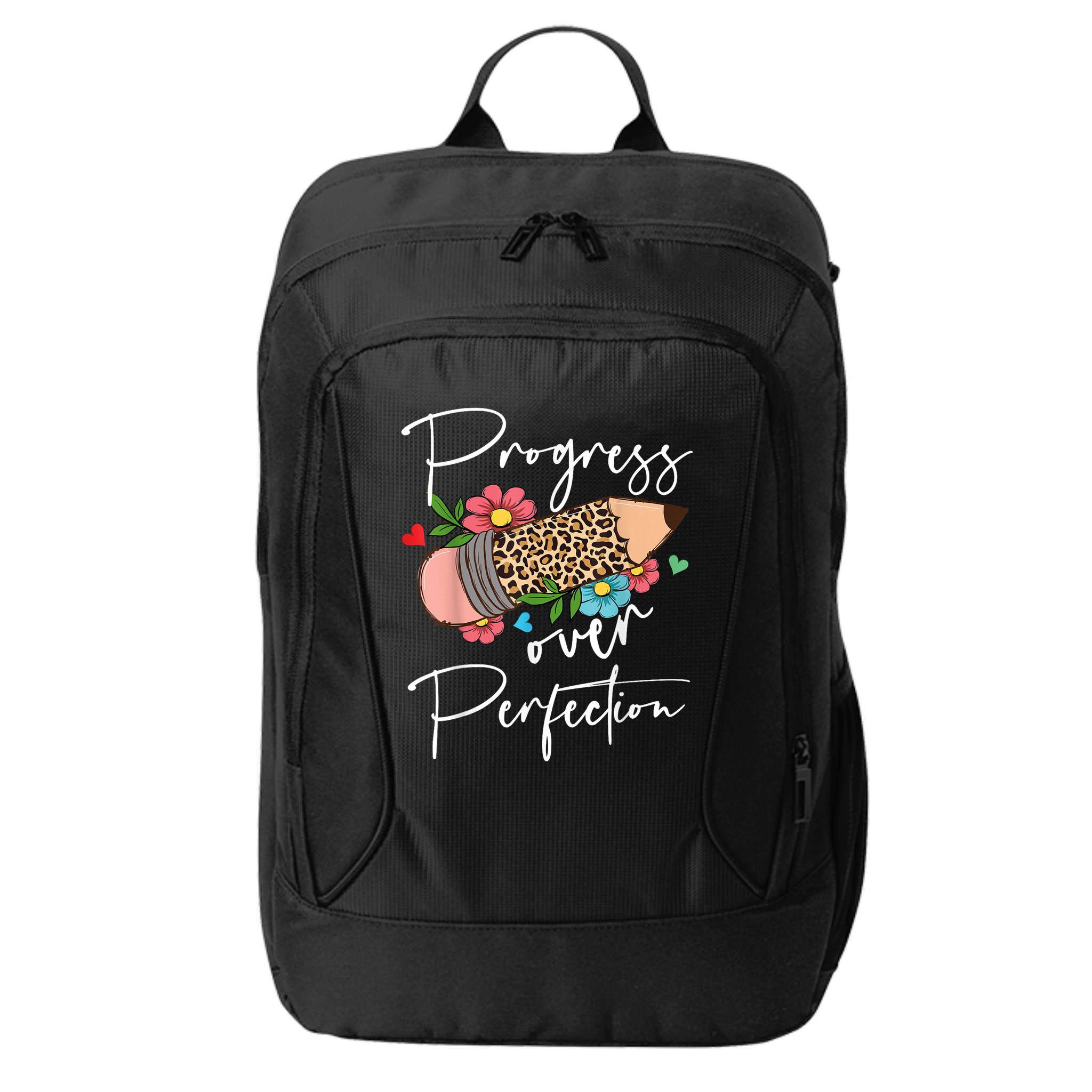 Progress Over Perfection Leopard Pencil Motivational Teacher City Backpack
