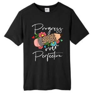 Progress Over Perfection Leopard Pencil Motivational Teacher Tall Fusion ChromaSoft Performance T-Shirt