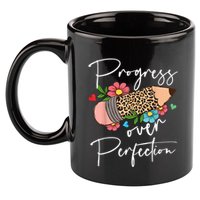 Progress Over Perfection Leopard Pencil Motivational Teacher 11oz C Handle Ceramic Mug