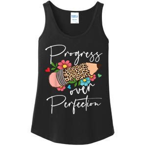 Progress Over Perfection Leopard Pencil Motivational Teacher Ladies Essential Tank