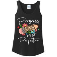 Progress Over Perfection Leopard Pencil Motivational Teacher Ladies Essential Tank