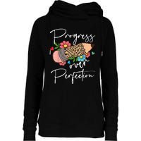 Progress Over Perfection Leopard Pencil Motivational Teacher Womens Funnel Neck Pullover Hood