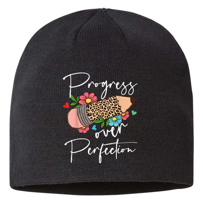 Progress Over Perfection Leopard Pencil Motivational Teacher Sustainable Beanie